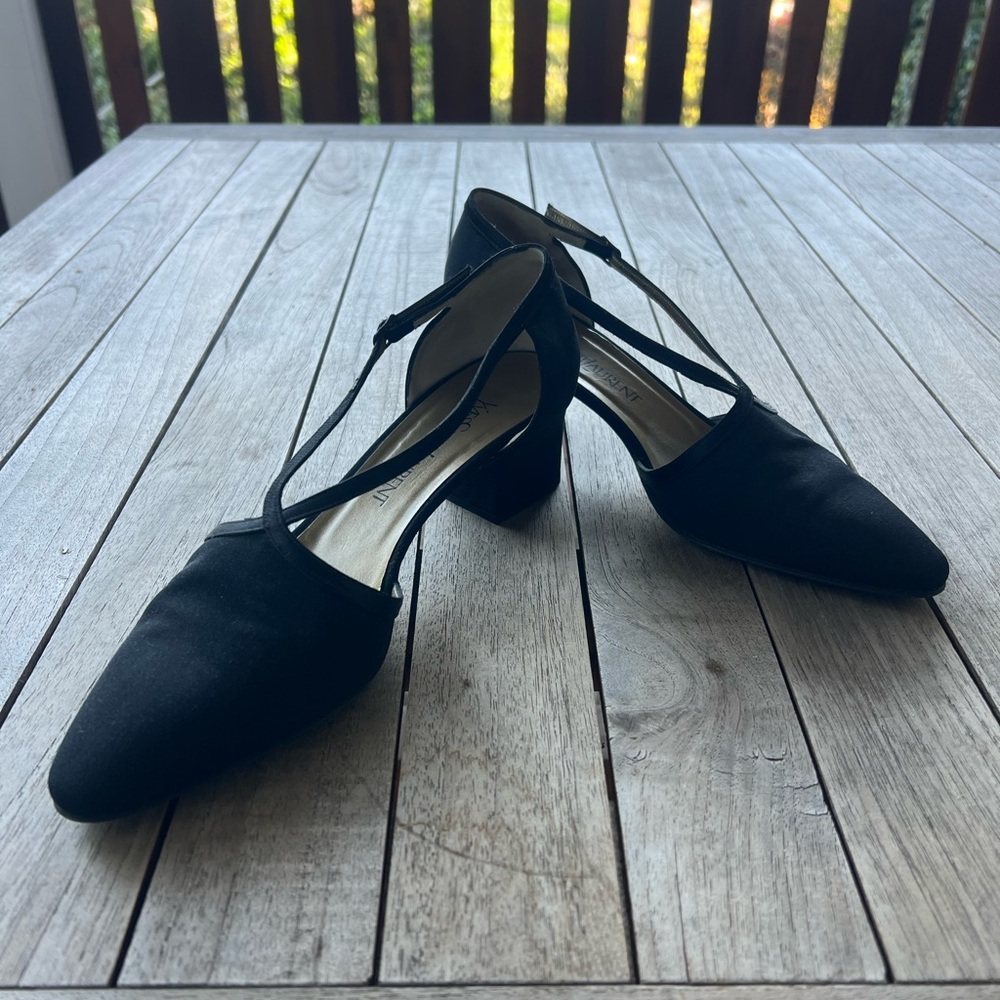 Vintage Yves Saint Laurent Black Strappy Heels - Picture 2 of 7